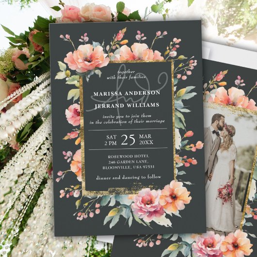 Rustikales botanisches Gartengold-Rahmen Foto Hoch Einladung