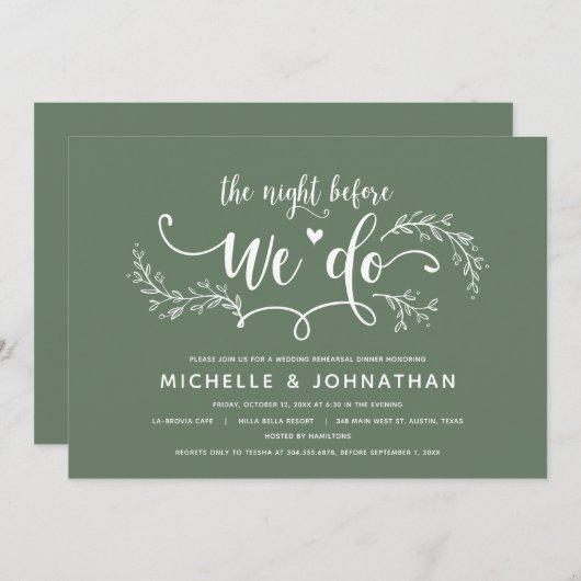 Rustikales Botanisches Hochzeitessen Probe Einladung (Vorne/Hinten)