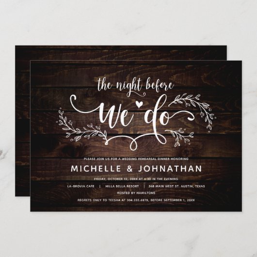 Rustikales Botanisches Hochzeitessen Probe Einladung (Vorne/Hinten)