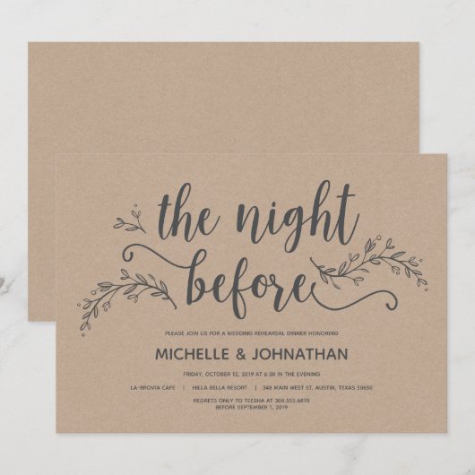 Rustikales Botanisches Hochzeitsessen Probe Einladung (Vorne/Hinten)