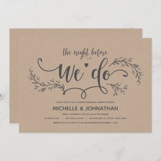 Rustikales Botanisches Hochzeitsessen Probe lädt e Einladung (Vorne/Hinten)