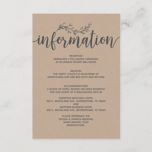 Rustikales botanisches Hochzeitshaus Begleitkarte (Vorderseite)