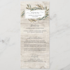 Rustikales Botanisches Hochzeitsmenü aus Holz Menükarte