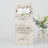 Rustikales Botanisches Hochzeitsmenü aus Holz Menükarte (Stehend Vorderseite)