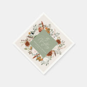 Rustikales botanisches Hochzeitsskript Sali Grün e Serviette (Ecke)