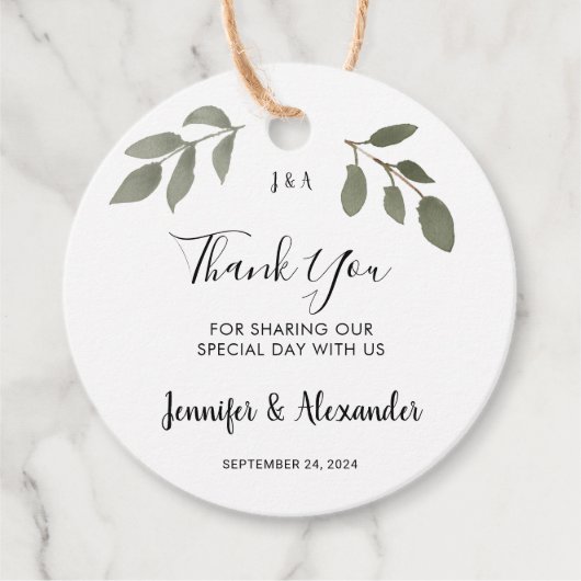 Rustikales botanisches mit Monogramm Danke für Ihr Geschenkanhänger (Vorderseite)