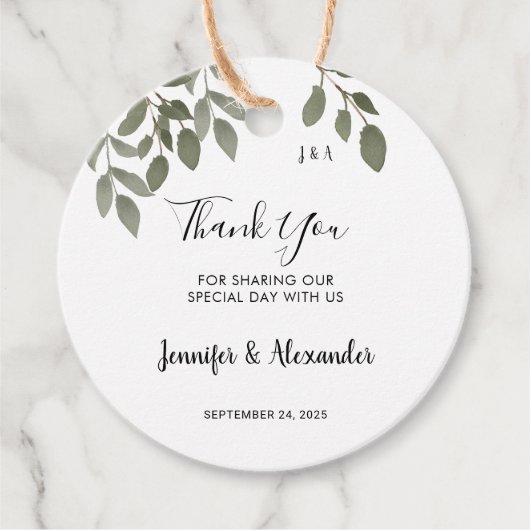 Rustikales botanisches mit Monogramm Danke für Ihr Geschenkanhänger (Vorderseite)