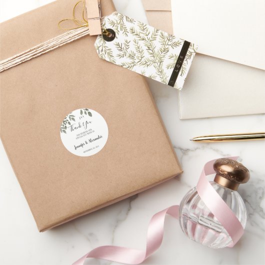 Rustikales botanisches mit Monogramm Danke für Ihr Runder Aufkleber (Schenken)