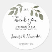 Rustikales botanisches mit Monogramm Danke für Ihr Runder Aufkleber (Vorderseite)