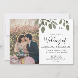 Rustikales botanisches mit Monogramm Foto Hochzeit Einladung