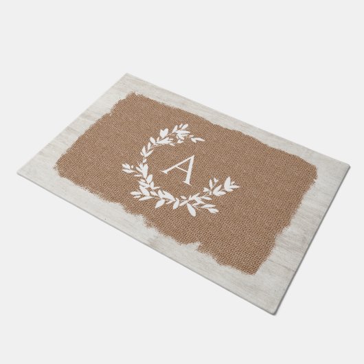 Rustikales Botanisches Monogramm anfängliches Burl Fußmatte (Schrägansicht)