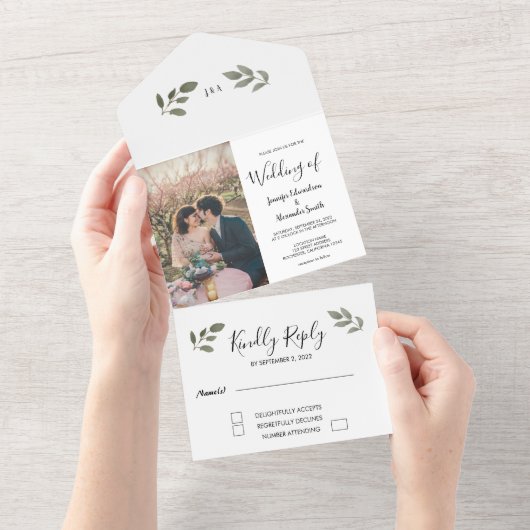 Rustikales botanisches Monogramm-Foto All In One Einladung (Abreißen)