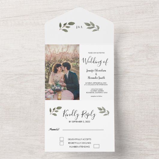 Rustikales botanisches Monogramm-Foto All In One Einladung (Innen Boden)