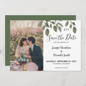 Rustikales botanisches Monogramm-Foto Save the Dat Einladung (Vorne/Hinten)