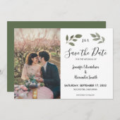 Rustikales botanisches Monogramm-Foto Save the Dat Einladung (Vorne/Hinten)