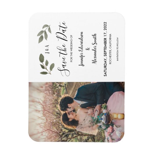 Rustikales botanisches Monogramm-Foto Save the Dat Magnet (Vertikal)