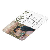 Rustikales botanisches Monogramm-Foto Save-the-Dat Magnet (Linke Seite)