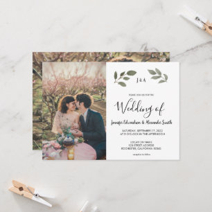 Rustikales botanisches monogrammiertes Hochzeitsfo Einladung