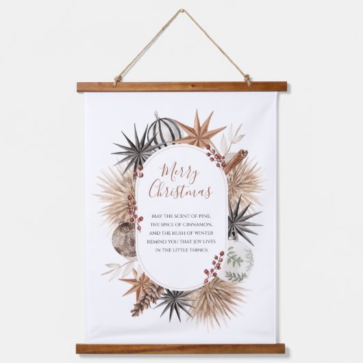 Rustikales botanisches Personalisiertes Weihnachts Wandteppich Mit Holzrahmen (Vorderseite)