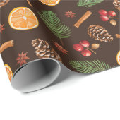 Rustikales Botanisches Pinecones Pine Orange Muste Geschenkpapier (Rolleneckpunkt)