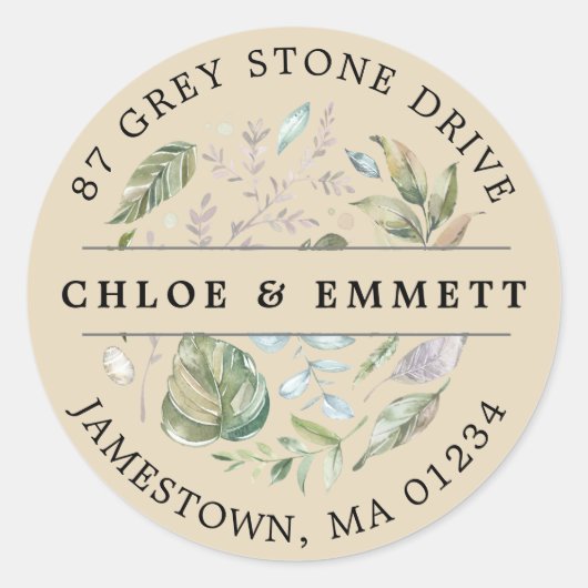 Rustikales botanisches Rücksendesiegel Runder Aufkleber (Vorderseite)