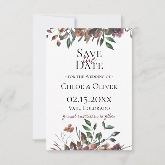 rustikales botanisches Save the Date Ankündigung (Vorderseite)