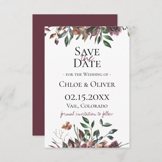 rustikales botanisches Save the Date Ankündigung (Vorne/Hinten)
