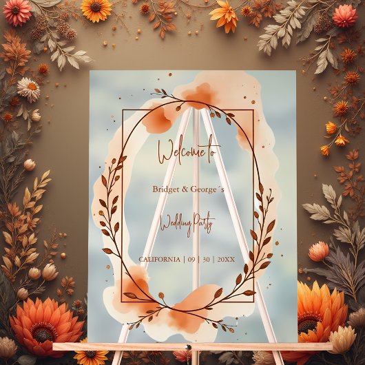 Rustikales Botanisches Terrakotta Hochzeitskranz Acrylschild