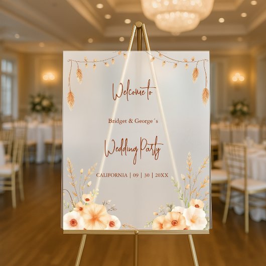 Rustikales Botanisches Terrakotta Hochzeitskranz Acrylschild