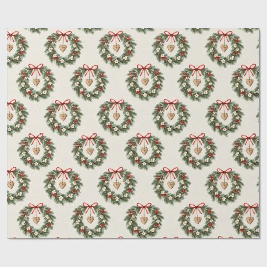 Rustikales botanisches Weihnachtskranzmuster Geschenkpapier (Flach)