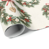Rustikales botanisches Weihnachtskranzmuster Geschenkpapier (Rolleneckpunkt)