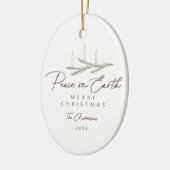 Rustikales botanisches Weltfrieden Script-Foto Keramik Ornament (Links)