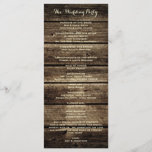 Rustikales Brauerei Damaskus Vintage Hochzeitsprog Programm (Rückseite)