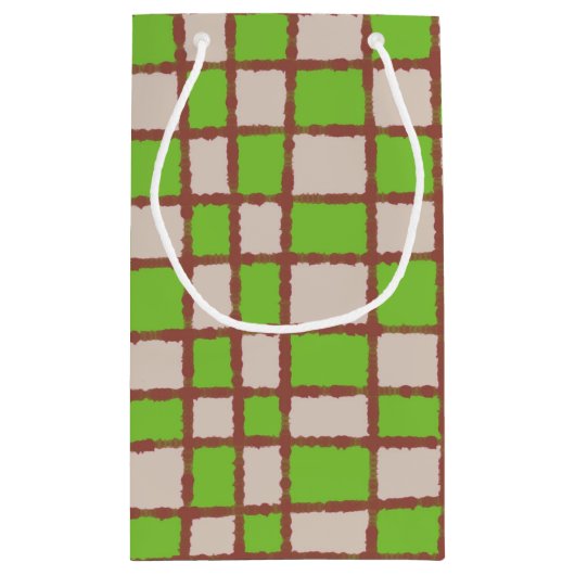 Rustikales, braun-grünes Schachbrettmuster Kleine Geschenktüte (Rückseite)