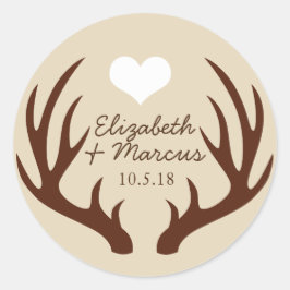 Rustikales Braun Hirsche Antlers Coupels Namen Runder Aufkleber