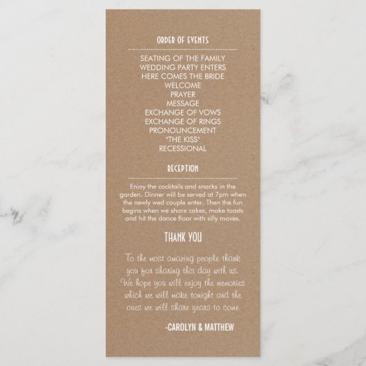 Rustikales Braun-Hochzeitsprogramm 2 Programm (Rückseite)
