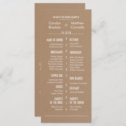 Rustikales Braun-Hochzeitsprogramm 2 Programm (Vorne/Hinten)