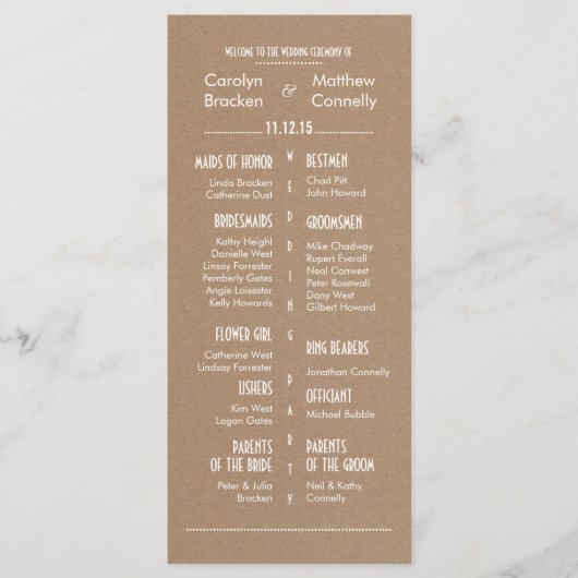 Rustikales Braun-Hochzeitsprogramm 2 Programm (Vorderseite)