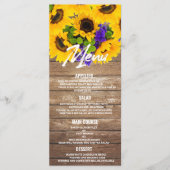 Rustikales Braun-Sonnenblumen-Menü Hochzeit Programm (Vorderseite)