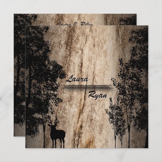 Rustikales Braunboard Hirsch & Baum Hochzeitsfeier Einladung (Vorne/Hinten)