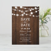 Rustikales braunes Foto mit Saitenholz Save the Da Date (Stehend Vorderseite)