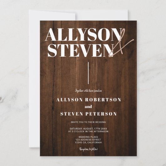 Rustikales braunes Holz fett moderne Namen Foto Ho Einladung (Vorderseite)