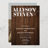 Rustikales braunes Holz fett moderne Namen Foto Ho Einladung (Vorne/Hinten)