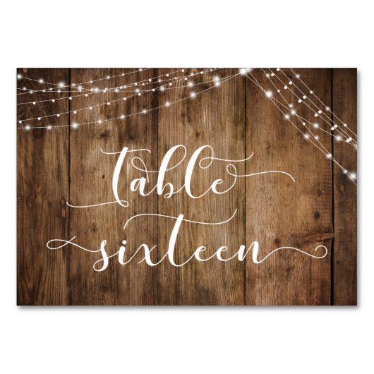 Rustikales Braunes Holz & Lights Tisch Sechzehn Ka Tischnummer (Vorderseite)