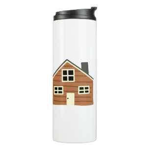 Rustikales braunes Holzhaus-Geschenk Thermosbecher