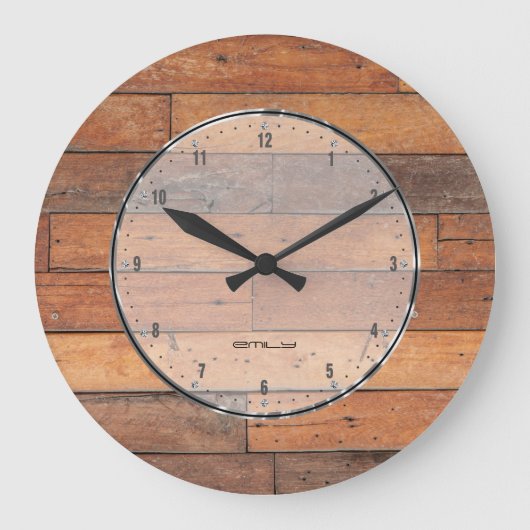 Rustikales braunes Imitat Holzplanks Muster Große Wanduhr (Vorderseite)