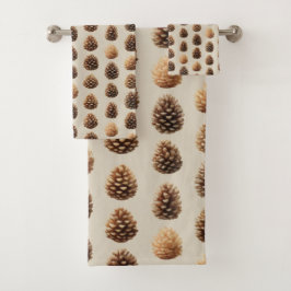 Rustikales braunes Pine Cone Wintermuster Badhandtuch Set