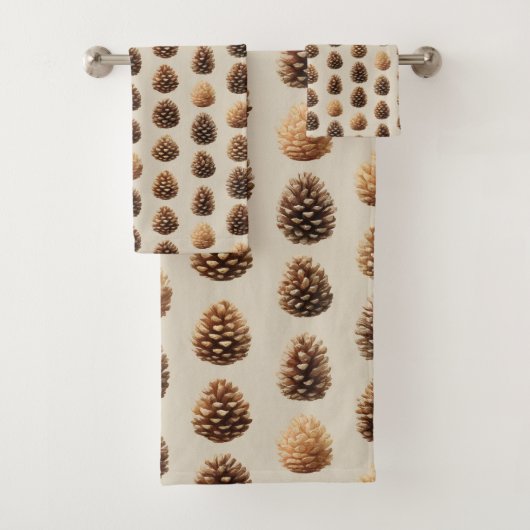 Rustikales braunes Pine Cone Wintermuster Badhandtuch Set (Insitu)
