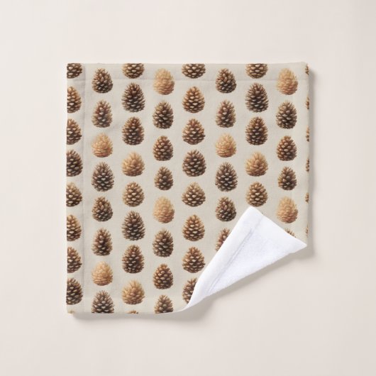 Rustikales braunes Pine Cone Wintermuster Badhandtuch Set (Waschlappen)