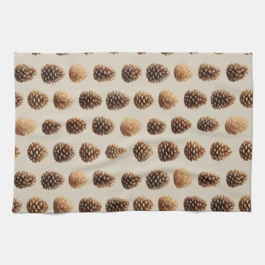 Rustikales braunes Pine Cone Wintermuster Geschirrtuch (Horizontal)